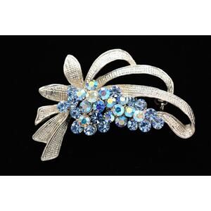 Vintage Crystal Flower Pin Brooch Blue AB Rhinestone Silver Sparkling Y2K Bin5B